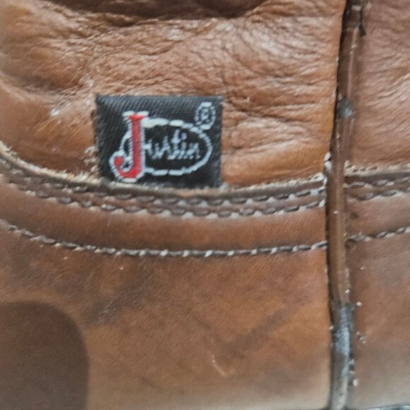 Justin Womens Brown Leather Western Boots With Embroidered Design Size 9 B Durab - Picture 5 of 11